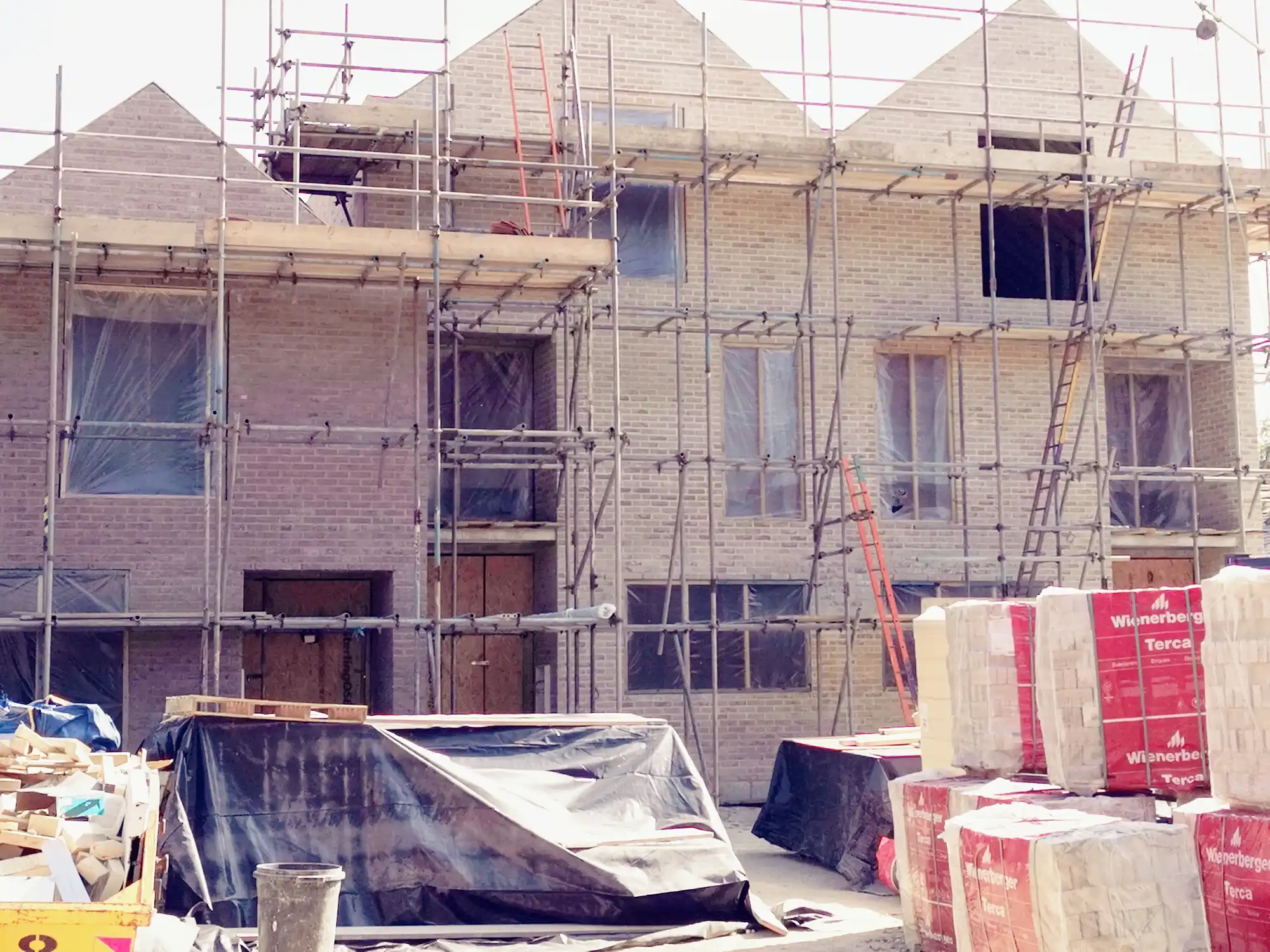 new build house with wooden framing
