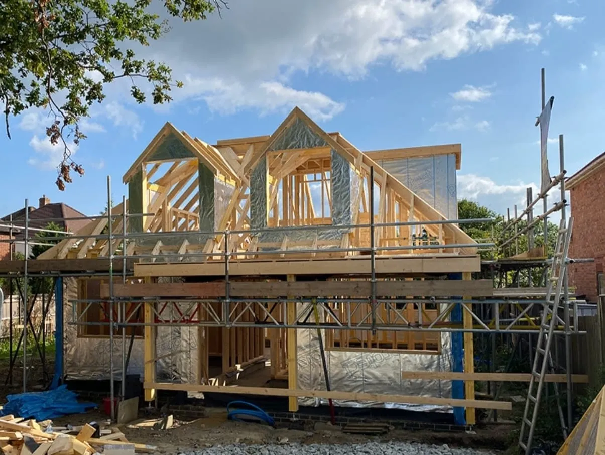 new build house with wooden frame